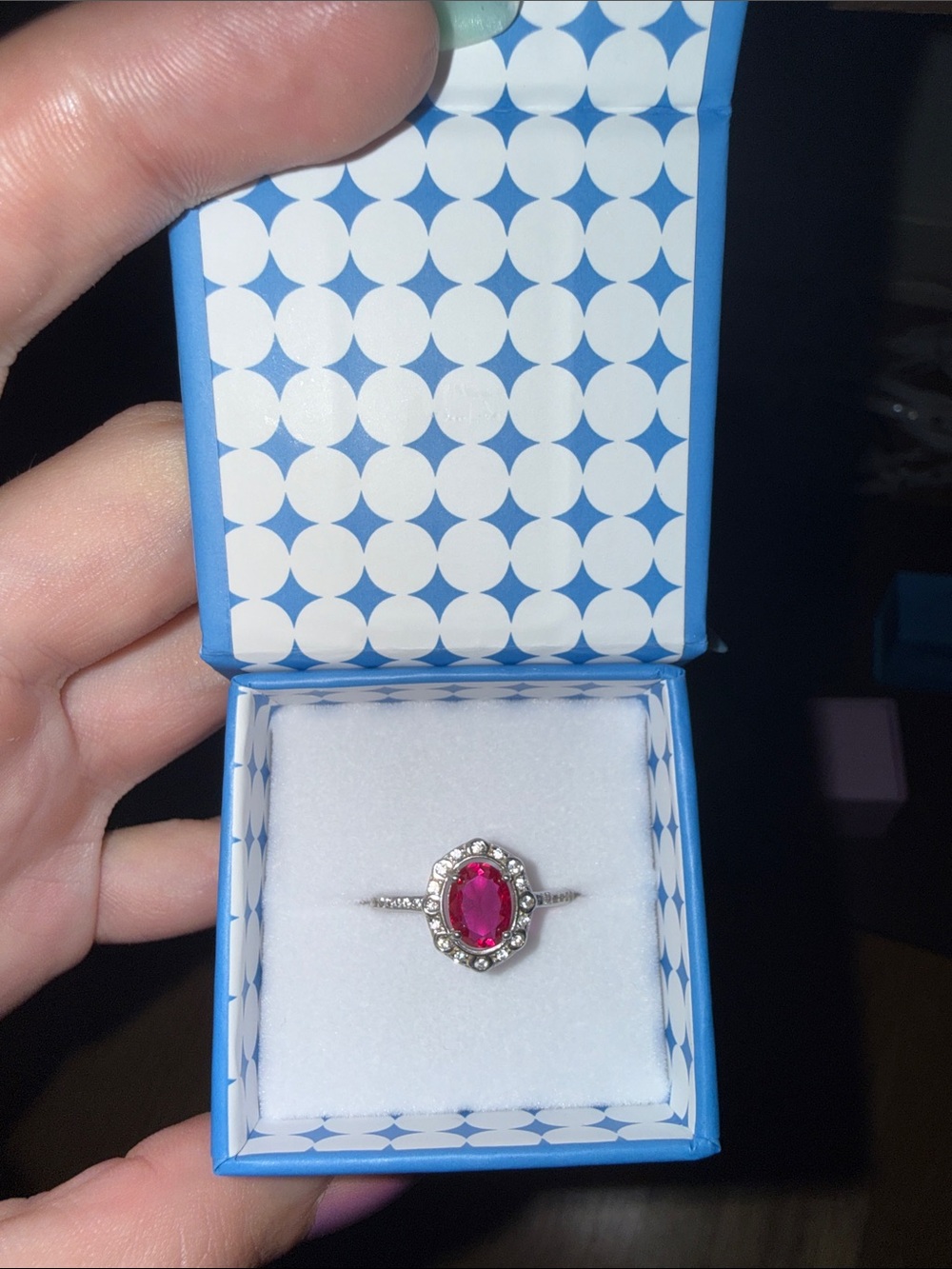 Sterling Silver Ring with Ruby-Red Oval Gemstone